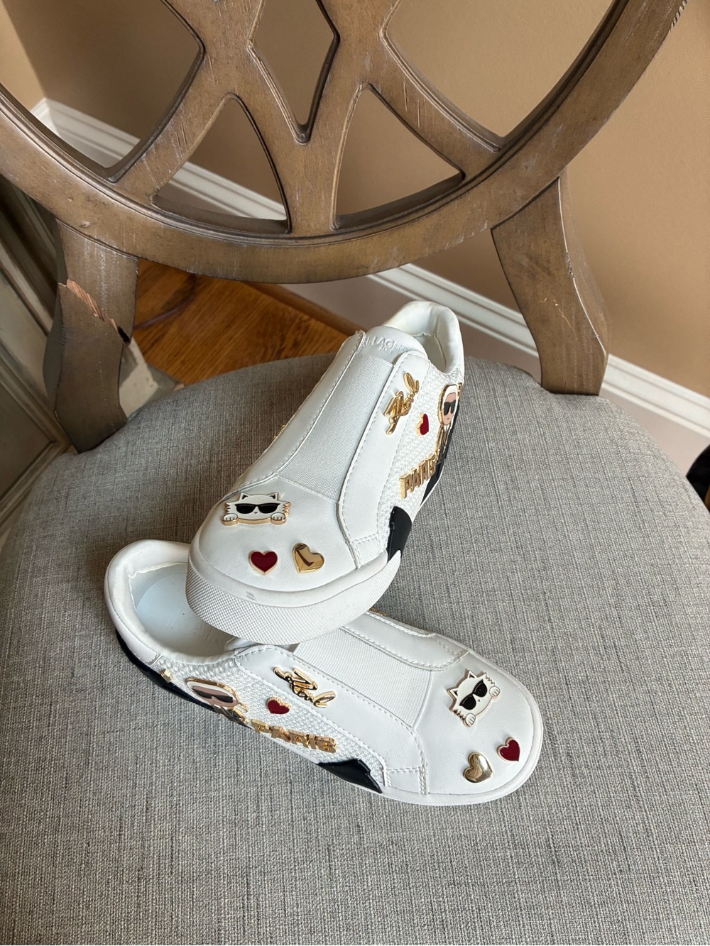 Karl Lagerfield size 5.5 new w/o tags White Embellished Slip-On Women’s Sneakers